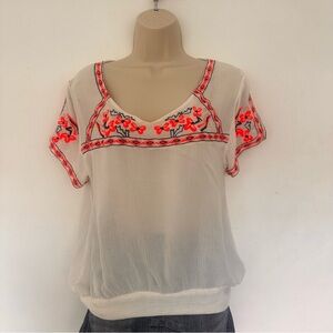 O’Neill Embroidered White and Orange Women's Top Size Medium